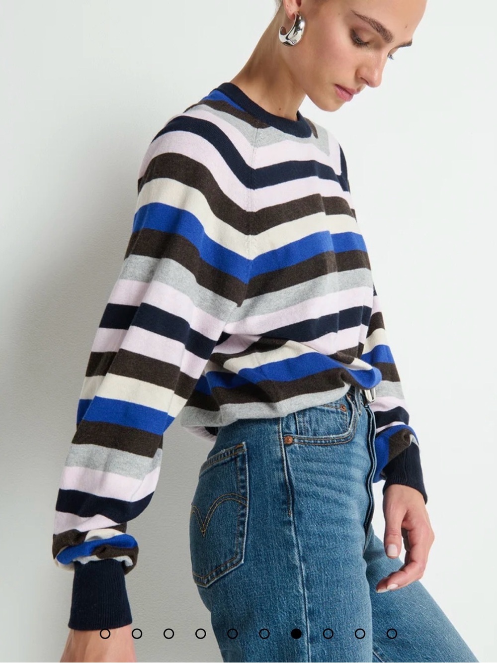 Nation LA Yanni Striped Crewneck Sweatshirt - Blue, Navy, Pink, Gray & Cream